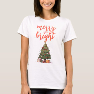 Merry and Bright Modern White Women's Christmas T-Shirt