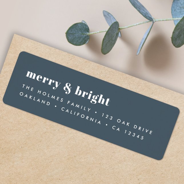 Merry and Bright | Modern Xmas Dusky Smoke Blue (Personalize your envelopes with this bold smoke blue Christmas label)