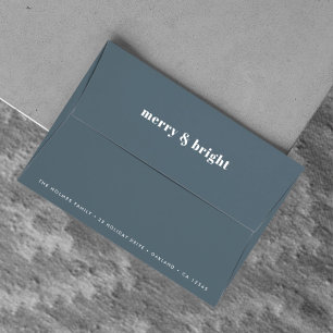 Merry and Bright   Modern Xmas Dusky Smoke Blue Envelope