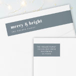 Merry and Bright | Modern Xmas Dusky Smoke Blue Wrap Around Label<br><div class="desc">A stylish modern holiday wrap around return address label with a bold retro typography quote "merry & bright" in white on a smoke blue feature colour. The greeting and address can be easily customised for a personal touch. A trendy,  minimalist and contemporary  design to stand out this holiday season!</div>