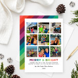 Merry and Bright Moments 2024 Photo Collage Holiday Card<br><div class="desc">It was another strange year, but it had its bright moments! Modern and colourful collage style holiday greeting features nine (9) square photo spaces - perfect for Instagram pics, "Merry & Bright" text in bold rainbow colours, custom black text that can be personalised, and a pattern of diagonal rainbow stripes...</div>