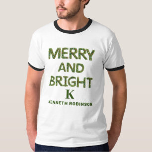 Merry and Bright Monogram Men's Personalised Chic T-Shirt