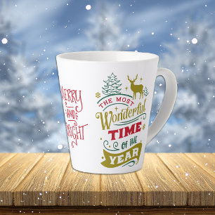 Merry and Bright Most Wonderful Time Holiday Latte Mug