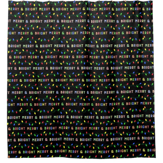 Merry and Bright Multi Christmas Lights Shower Curtain (Front)