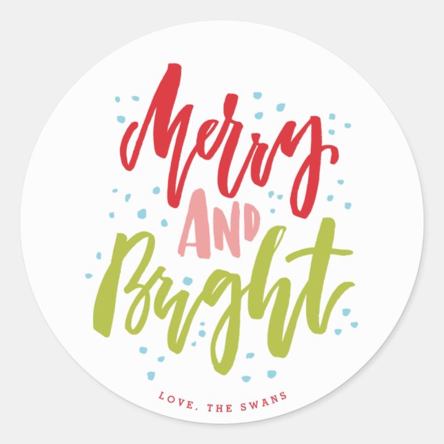 Merry and Bright Multi-Colour Holiday Sticker (Front)