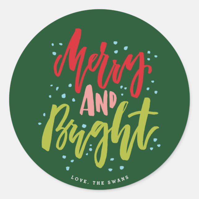 Merry and Bright Multi-Colour Holiday Sticker (Front)