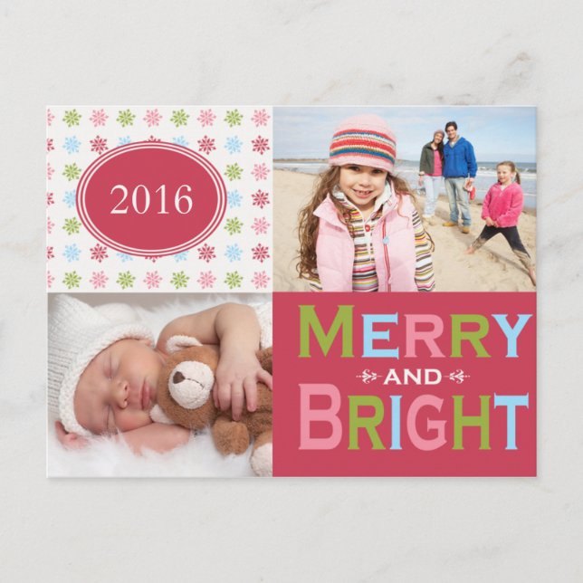 Merry and Bright Multi Holiday Postcard (Front)