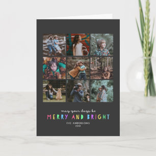 Merry and Bright Multiple Photo Grid on Slate Card