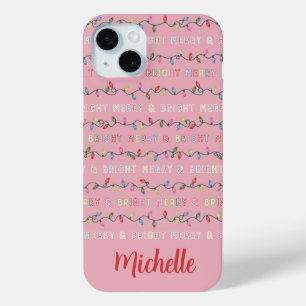 Merry and Bright Muted Christmas Lights Pink iPhone 15 Mini Case