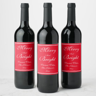 Merry And Bright Name Script Red Holiday Gifting  Wine Label