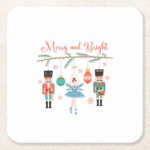 Merry and Bright Nutcracker Ballet Christmas Square Paper Coaster