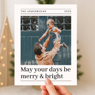 Merry and Bright   Olive Green Christmas Photo  Holiday Card