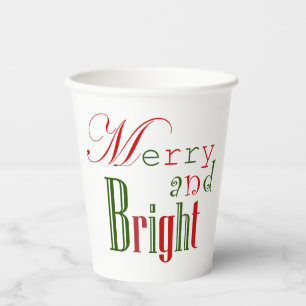Merry and Bright on White Paper Cups