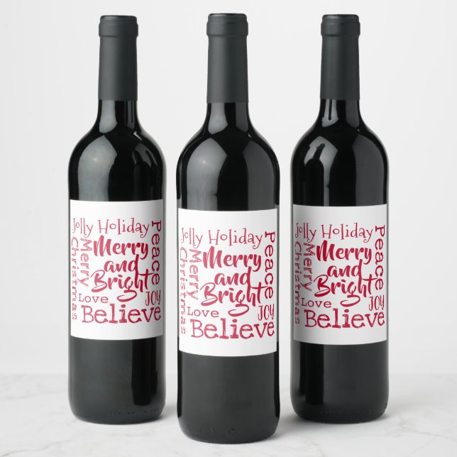 Merry and Bright Other Merry Christmas Sayings Red Wine Label (Bottles)