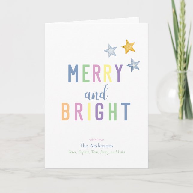 Merry and Bright Pastel Christmas Holiday Card (Front)