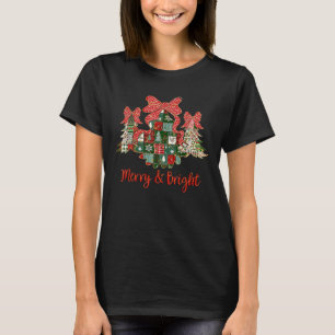 Merry And Bright Patchwork Christmas Trees Vintage T-Shirt