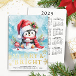 Merry and Bright Penguin Blue Red Gold Christmas Foil Holiday Card<br><div class="desc">Create a stylish personalised Christmas card with a festive design that features a cute penguin in a red Santa hat sitting with a tiny snowman. This design has some real gold foil elements on the front side. A Merry & Bright saying and template text for greetings, family name and a...</div>