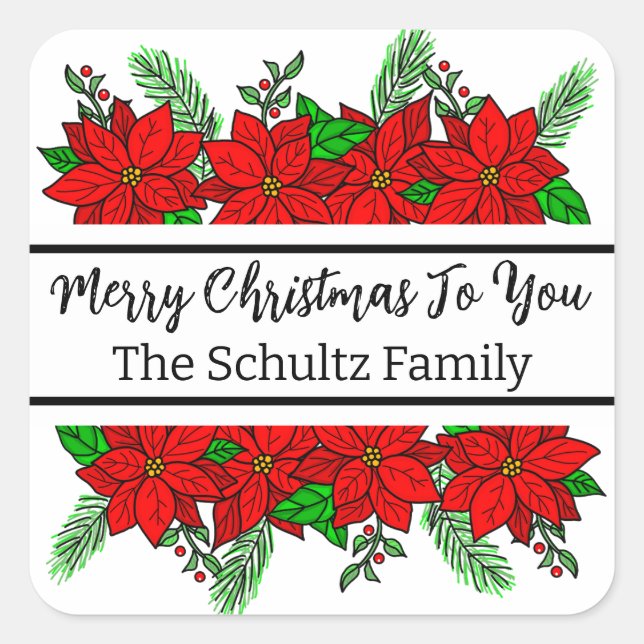 Merry and Bright Personalised Christmas Square Sticker (Front)
