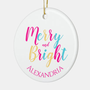 Merry and Bright Personalised Colourful Christmas Ceramic Tree Decoration