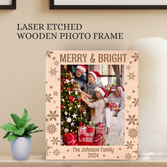 Merry and Bright Personalised Holidays Gifts Photo Etched Frames (Creator Uploaded)