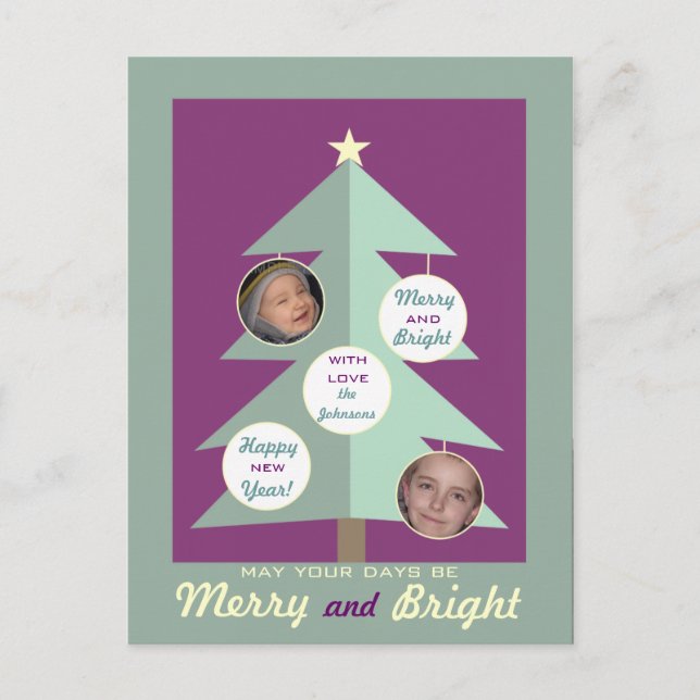Merry and Bright Personalised Photo Postcards (Front)