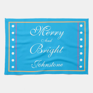 Merry And Bright Personalised Vintage Christmas Tea Towel