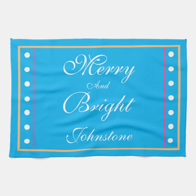 Merry And Bright Personalised Vintage Christmas Tea Towel (Horizontal)
