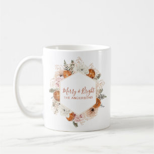Merry and Bright Personalized Citrus Pine Floral Coffee Mug