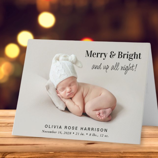 Merry And Bright Photo Christmas Birth Announcement (A beautiful and unique way to thank family and friends and introduce them to your Christmas  baby)