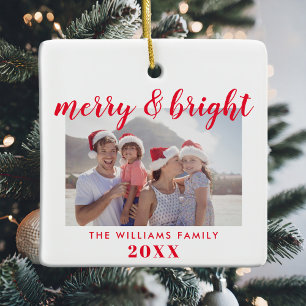 Merry and Bright Photo Christmas Ceramic Ornament