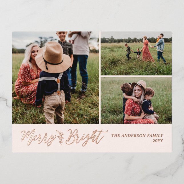 Merry and Bright Photo Christmas Foil Holiday Post (Front)