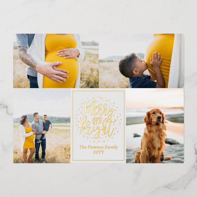 Merry and Bright Photo Christmas Foil Holiday Post (Front)