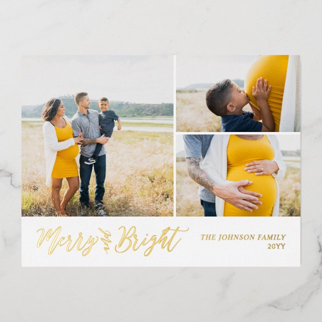 Merry and Bright Photo Christmas Foil Holiday Postcard (Front)