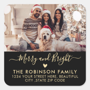 Merry and Bright Photo Christmas Return Address Square Sticker