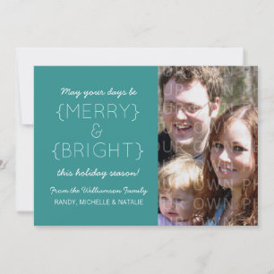 Merry and Bright Photo Flat Card, Teal Holiday Card