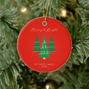 Merry and Bright Photo Modern Red Circle Ornament