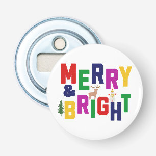 Merry and Bright Pine Tree Reindeer Snowman Bottle Opener