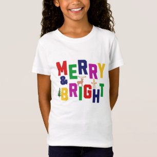 Merry and Bright Pine Tree Reindeer Snowman T-Shirt