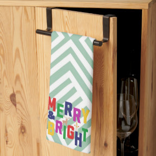 Merry and Bright Pine Tree Reindeer Snowman Tea Towel
