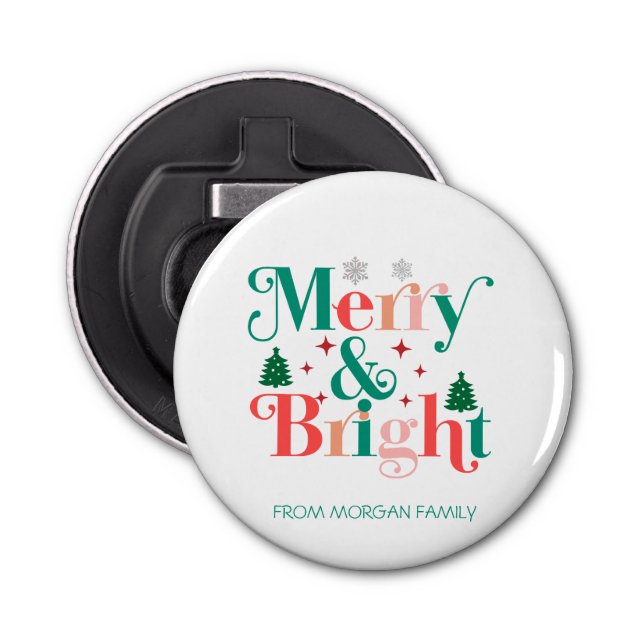Merry And Bright Pine Tree Snowflakes Bottle Opener (Front)