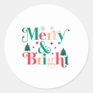 Merry And Bright Pine Tree Snowflakes Classic Round Sticker