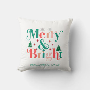 Merry And Bright Pine Tree Snowflakes Cushion