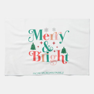 Merry And Bright Pine Tree Snowflakes Tea Towel