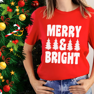 Merry and Bright Pine Trees Red Women's Christmas T-Shirt