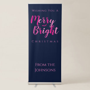 Merry and Bright Pink and Blue Christmas Party Retractable Banner