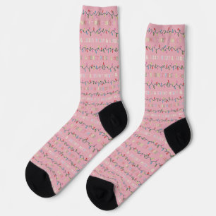 Merry and Bright Pink Christmas Lights Socks