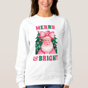 Merry and Bright Pink Christmas Santa Claus Sweatshirt