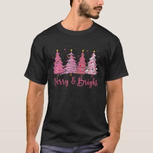 Merry and Bright Pink Christmas Tree Pink Christma T-Shirt