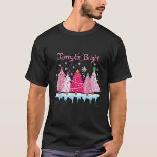 Merry and Bright Pink Christmas Tree Pink Christma T-Shirt