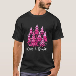 Merry And Bright Pink Christmas Tree Xmas Holiday T-Shirt